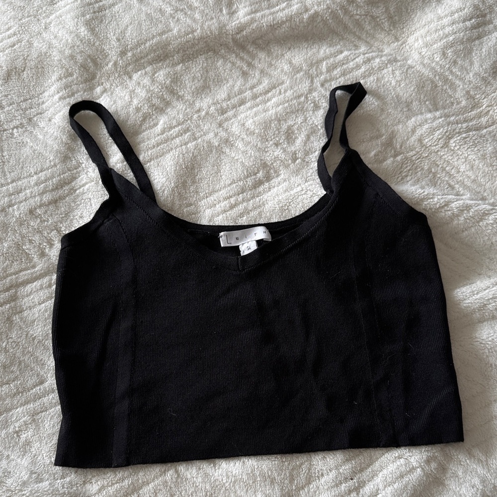 Leith (Nordstrom) Black Ribbed Cropped Camisole